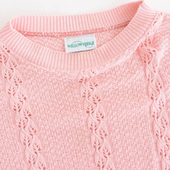 Vintage Willow Ridge Pink Cable Knit Mockneck Barbiecore Preppy Sweater L - Picture 10 of 10